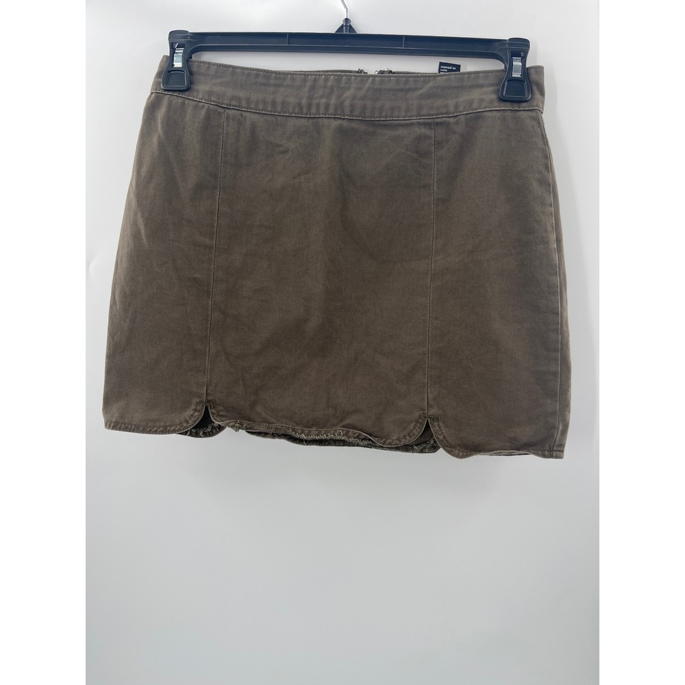 Forever‎ 21 Brown Olive Scalloped Hem Mini Skirt Size L Twill High Waisted